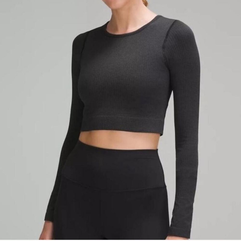 Lululemon Ebb To Street‎ Long Sleeve Crop Top Charcoal